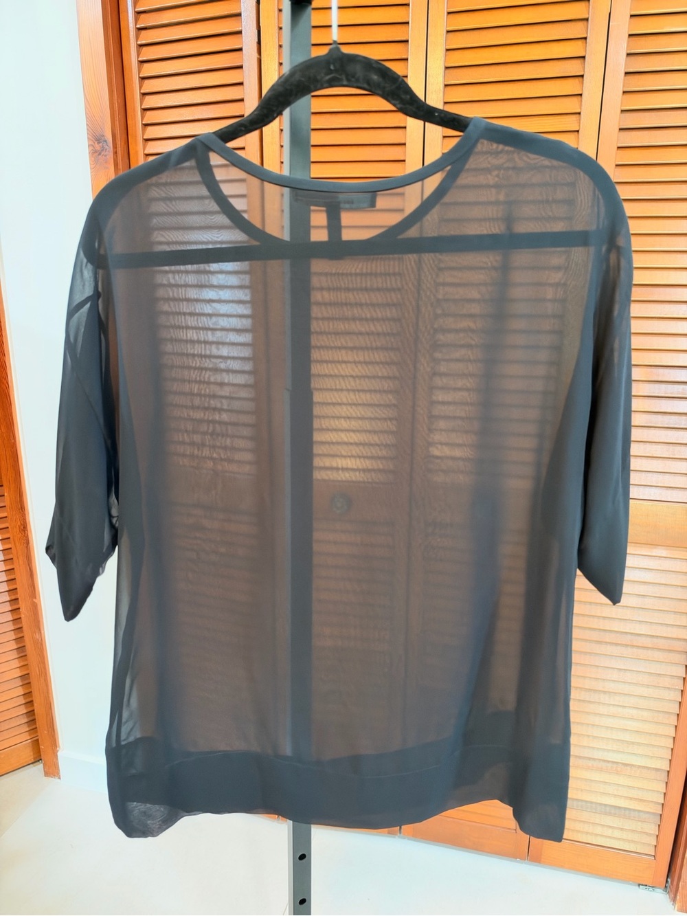 BCBGMaxAzria Sheer Black Short-Sleeve Blouse - Picture 3 of 11